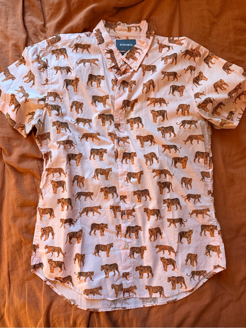 Bonobos Pink Short Sleeve Button-Down with Tiger Print